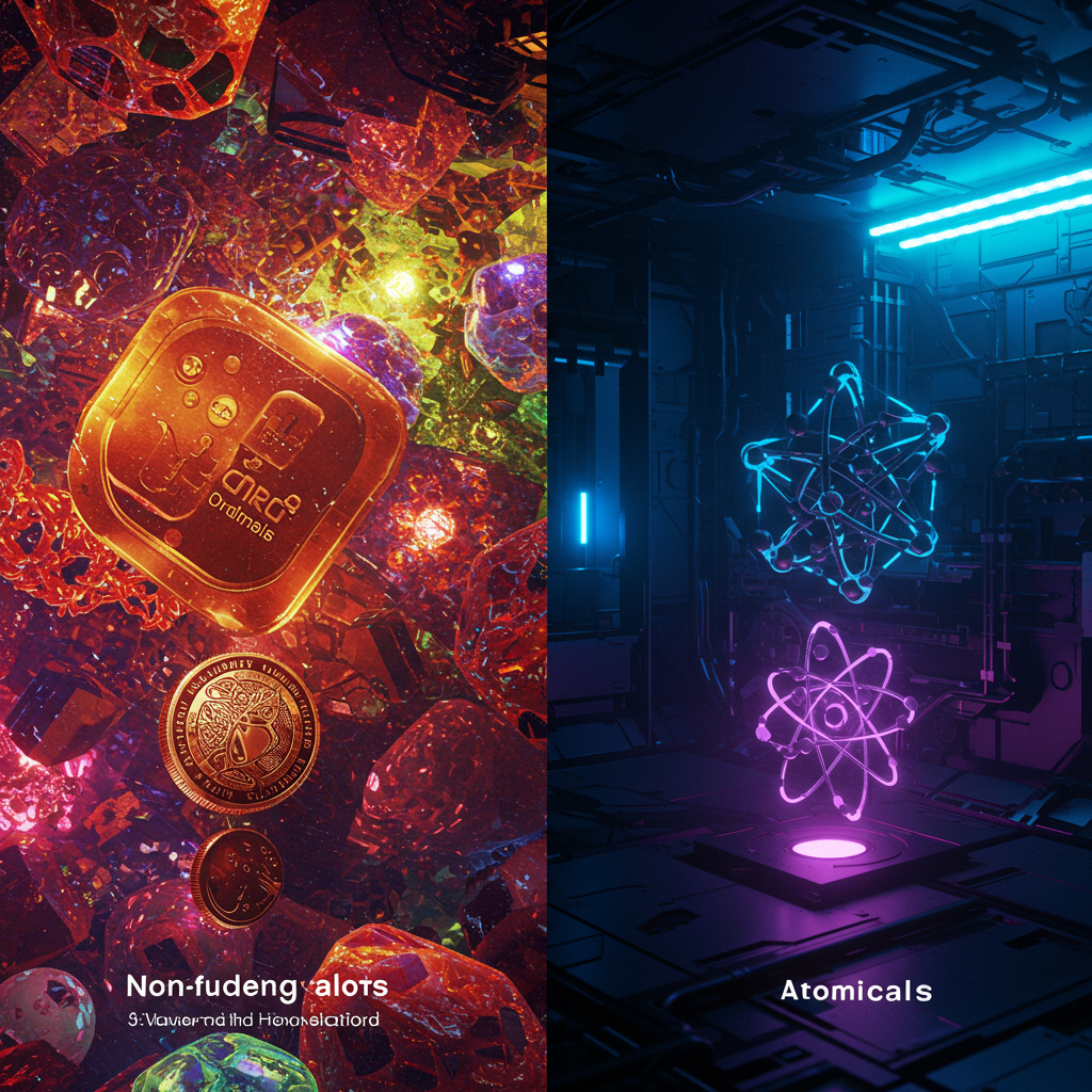 A split-screen image: one side shows colorful, intricate digital art representing Non-Fung